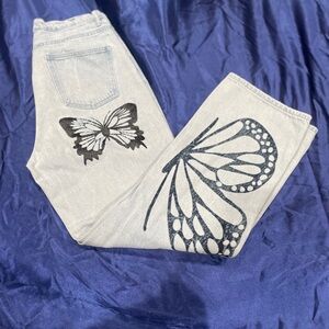 butterfly print wide leg pants